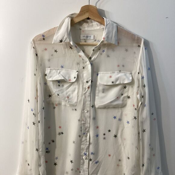 Equipment Star Print Silk Blouse Women’s Size XS Long Sleeve Multicolor Button U - Picture 7 of 16